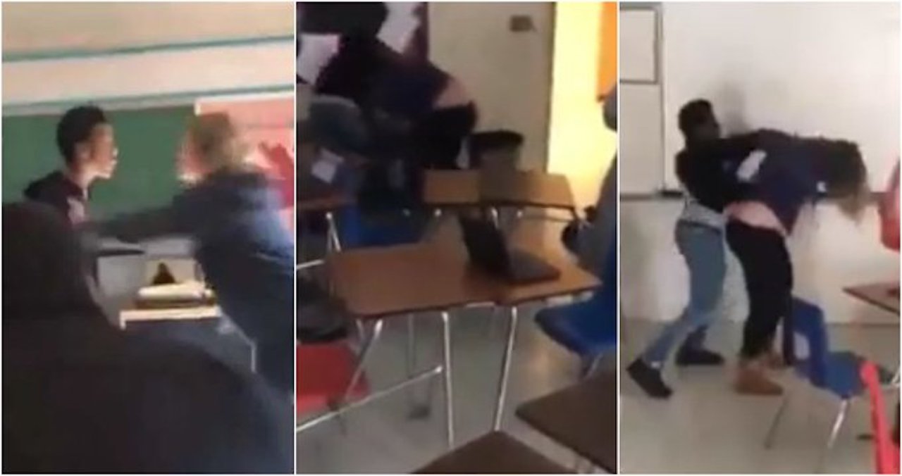 Pelea entre maestra y alumno en salón de clases