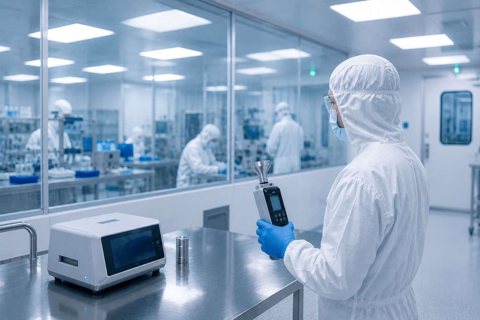 Scientist performing work in a controlled environment