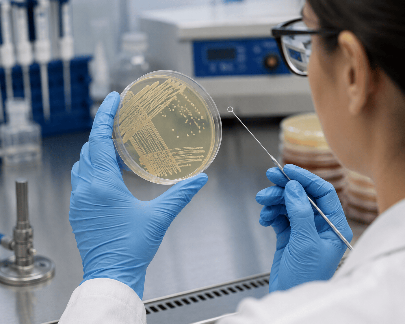 PlumGXP scientist performing microbial identification in the laboratory