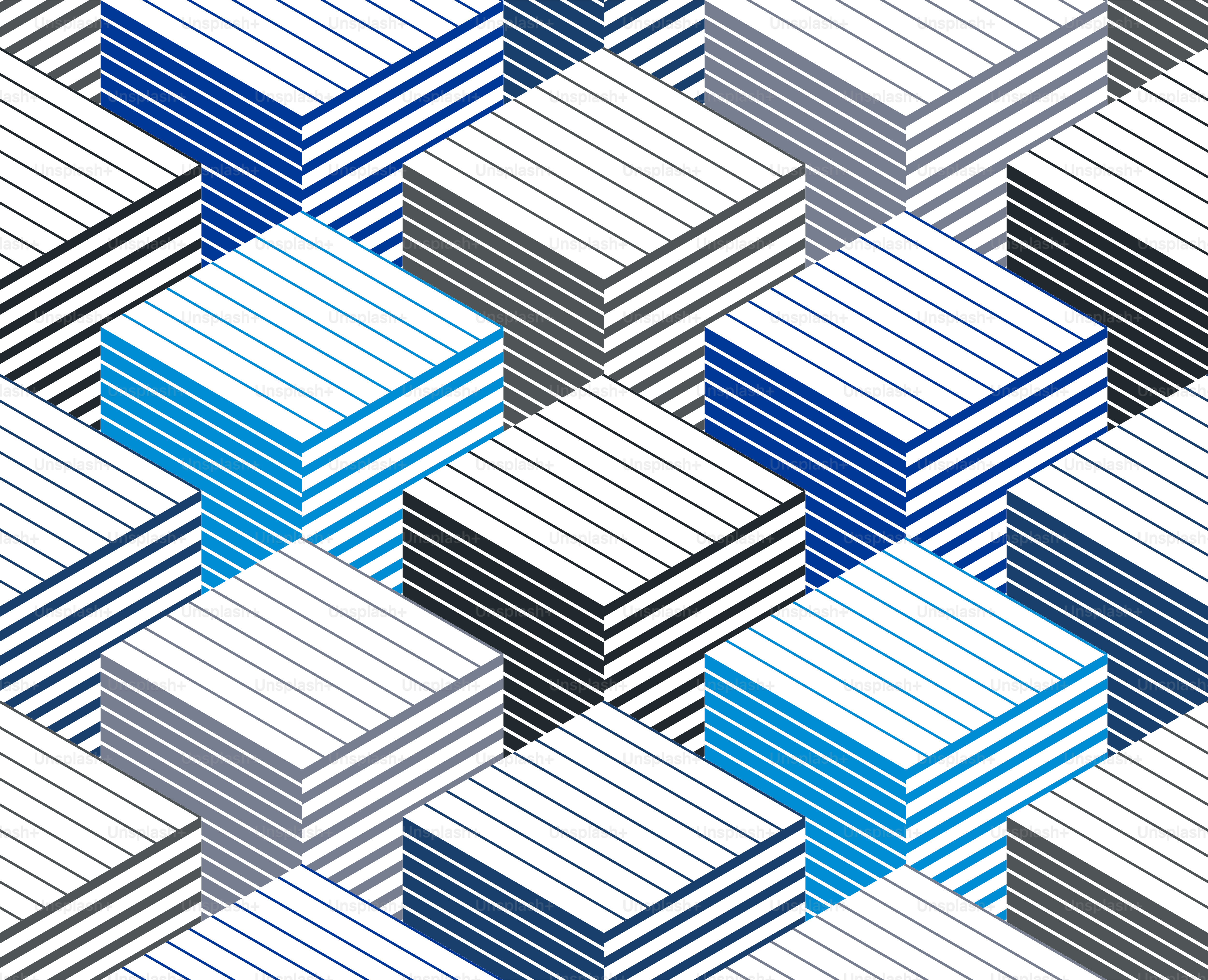 Geometric 3d Seamless Pattern With Lined Cubes Stripy Boxes Blocks Vector Background - Ocean Texture Collection - 4K Quality