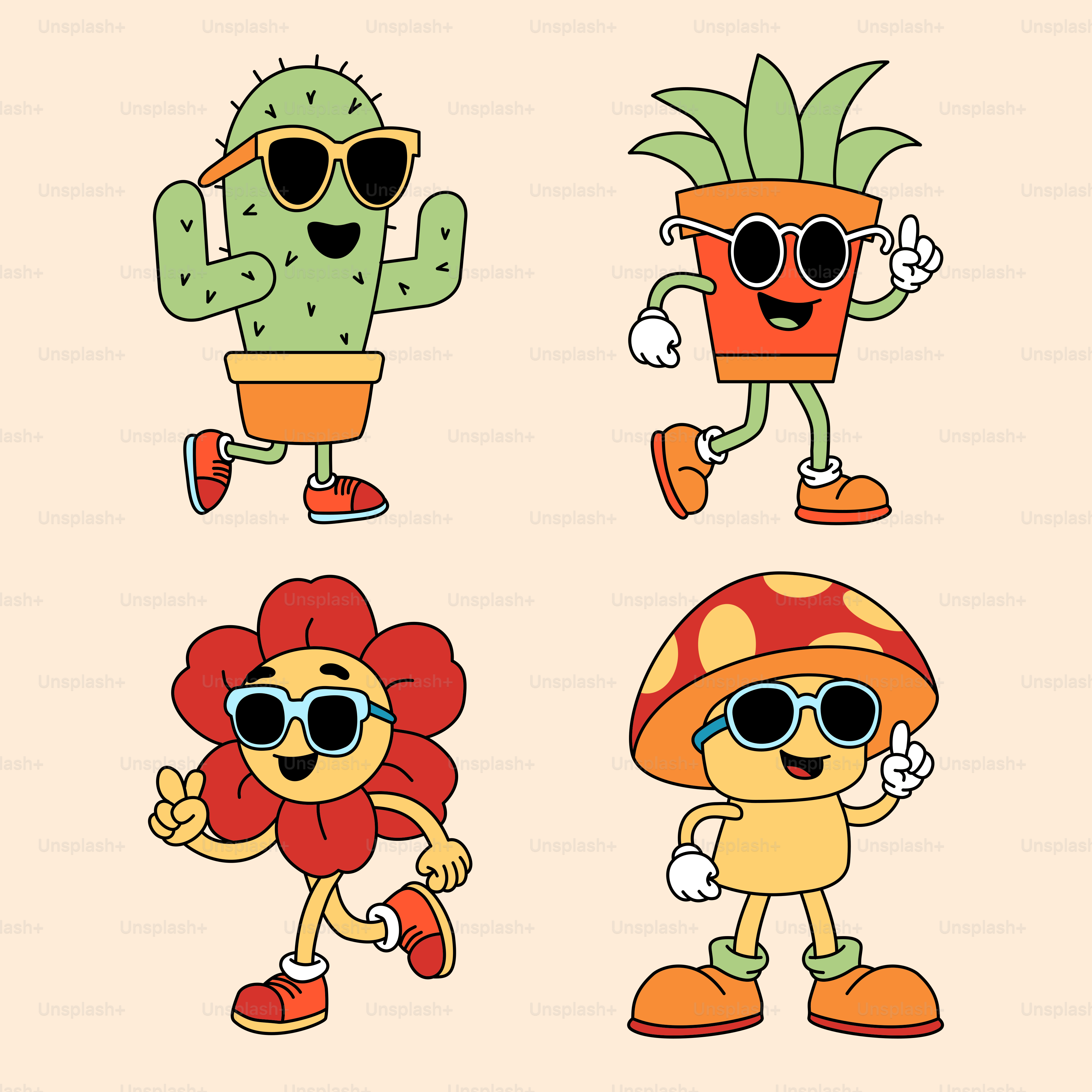 Premium Photo Group Of Cartoon Characters Wearing Sunglasses - City Pattern Collection - Mobile Quality