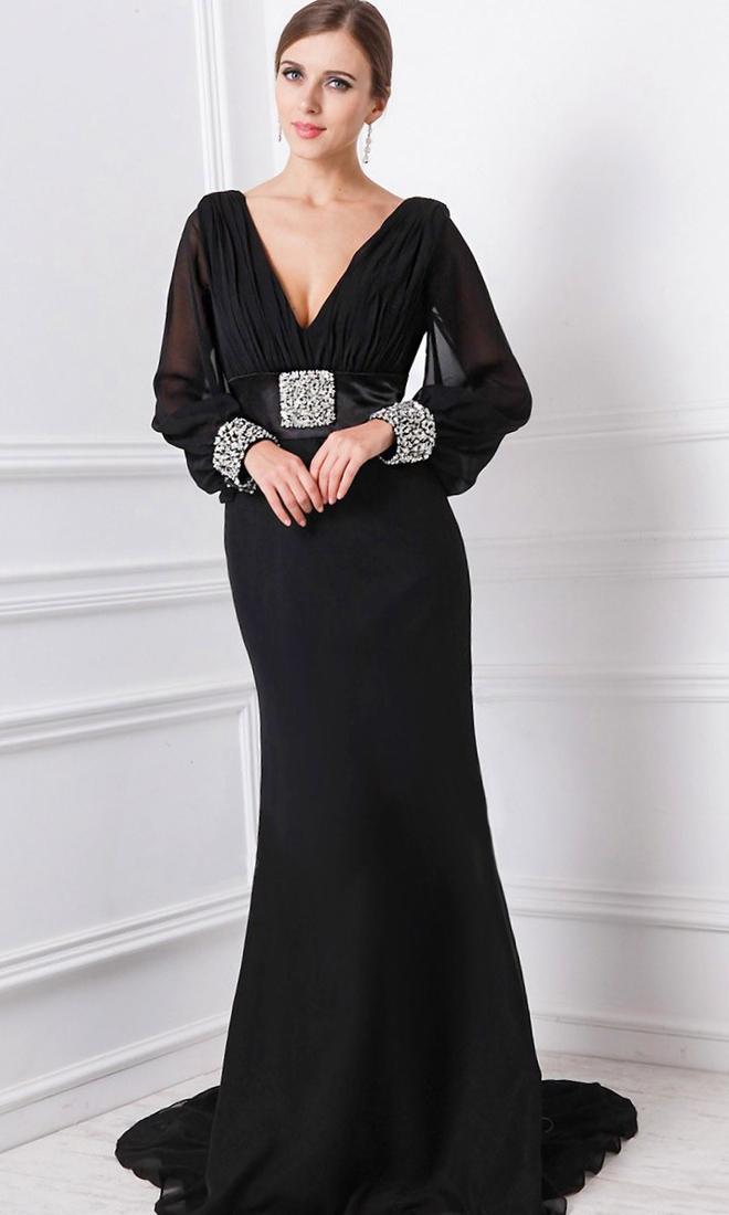 Plus size long black dress with sleeves