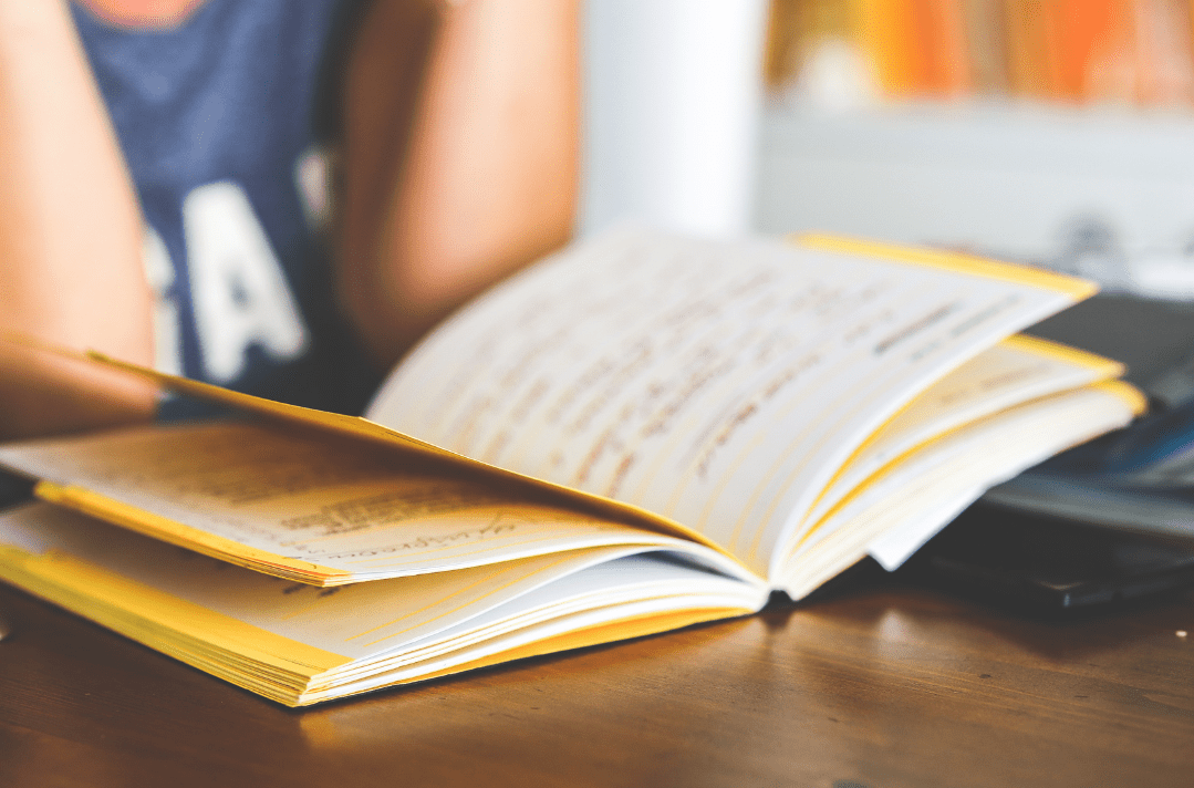 student reading book