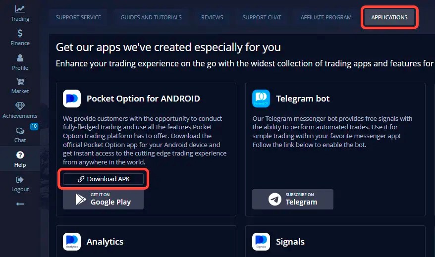 Pocket option download for pc