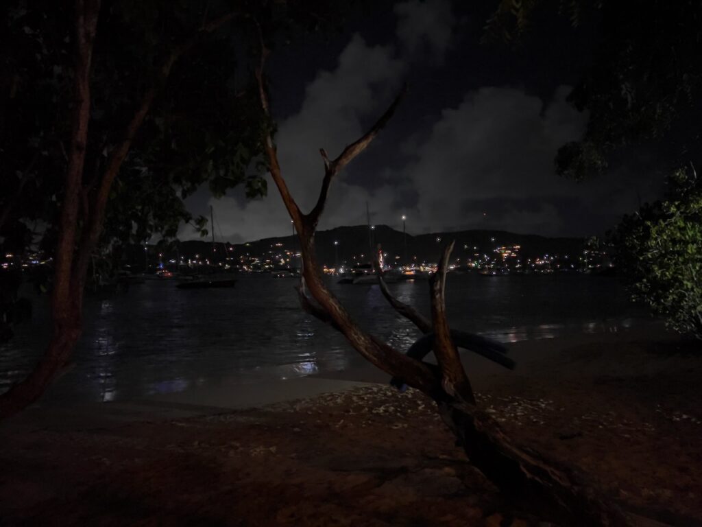 Night view of boats and clouds.