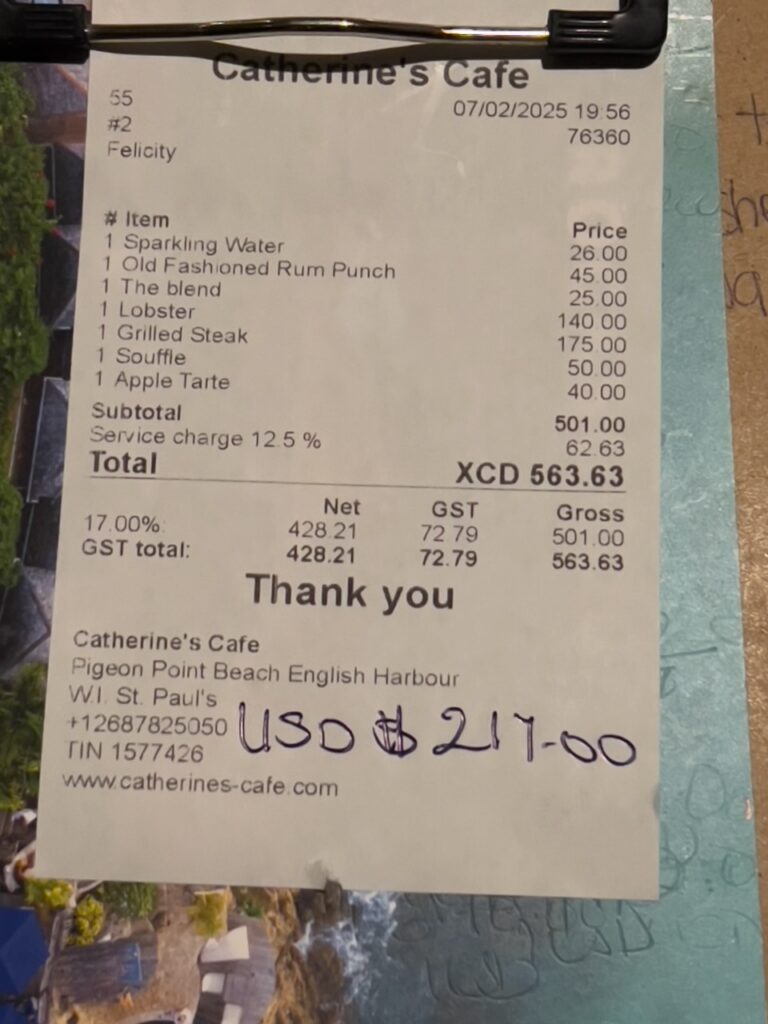 Receipt from Catherine's Cafe.