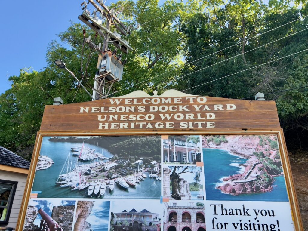 Welcome sign for Nelson's Dockyard.