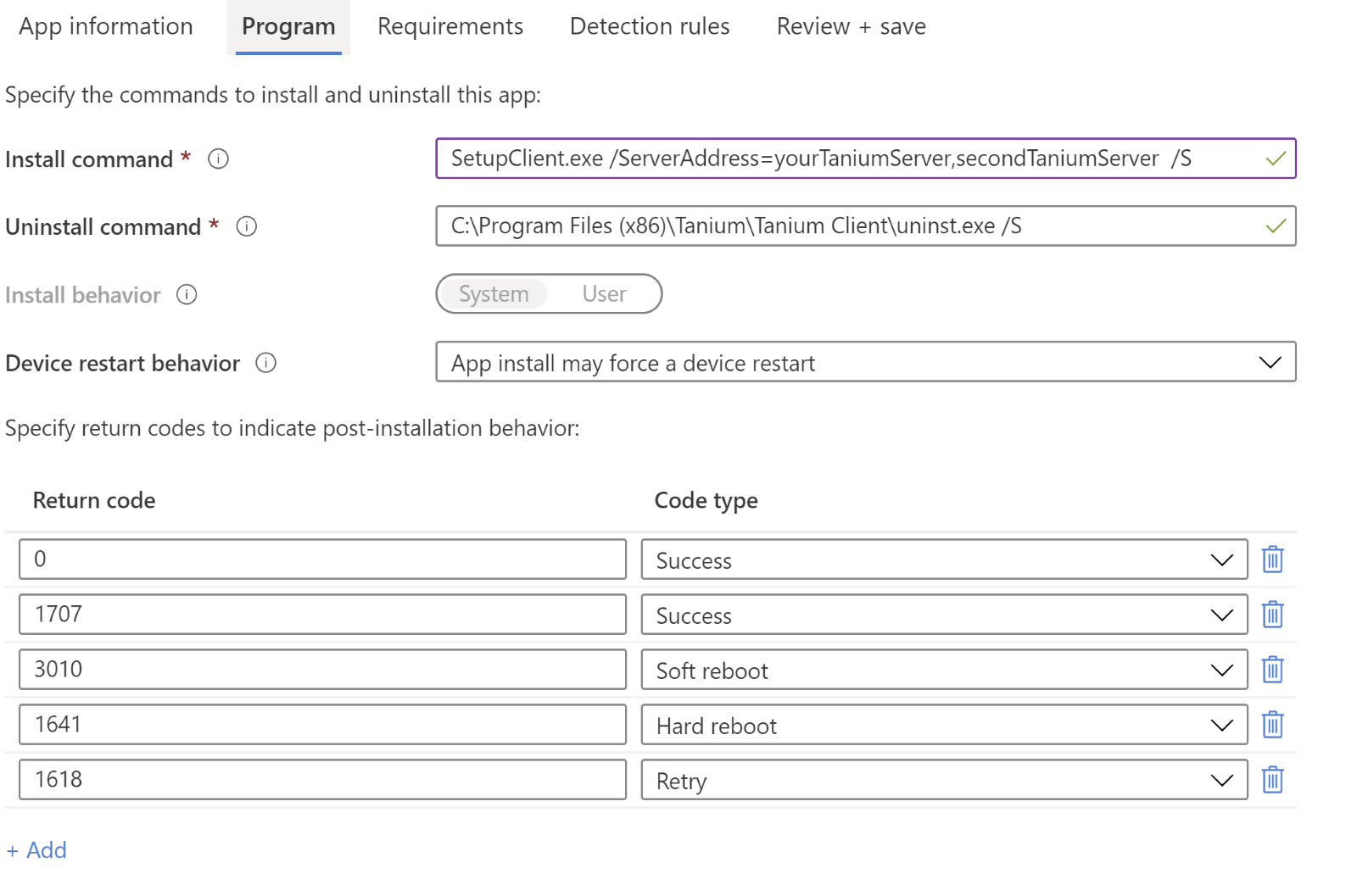 Deploying tanium client with intune / endpoint manager