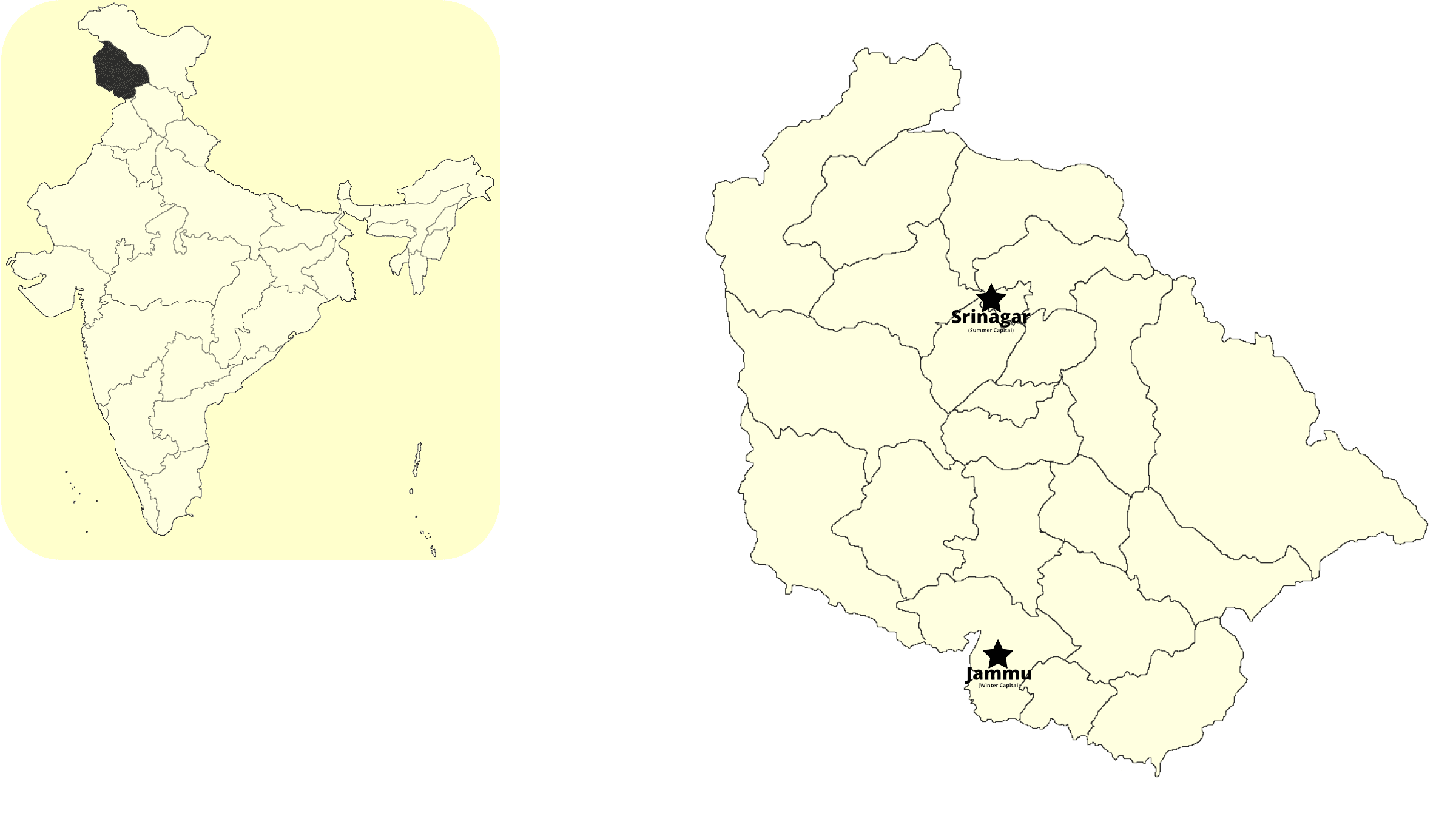 Jammu and Kashmir Map with Capital and location