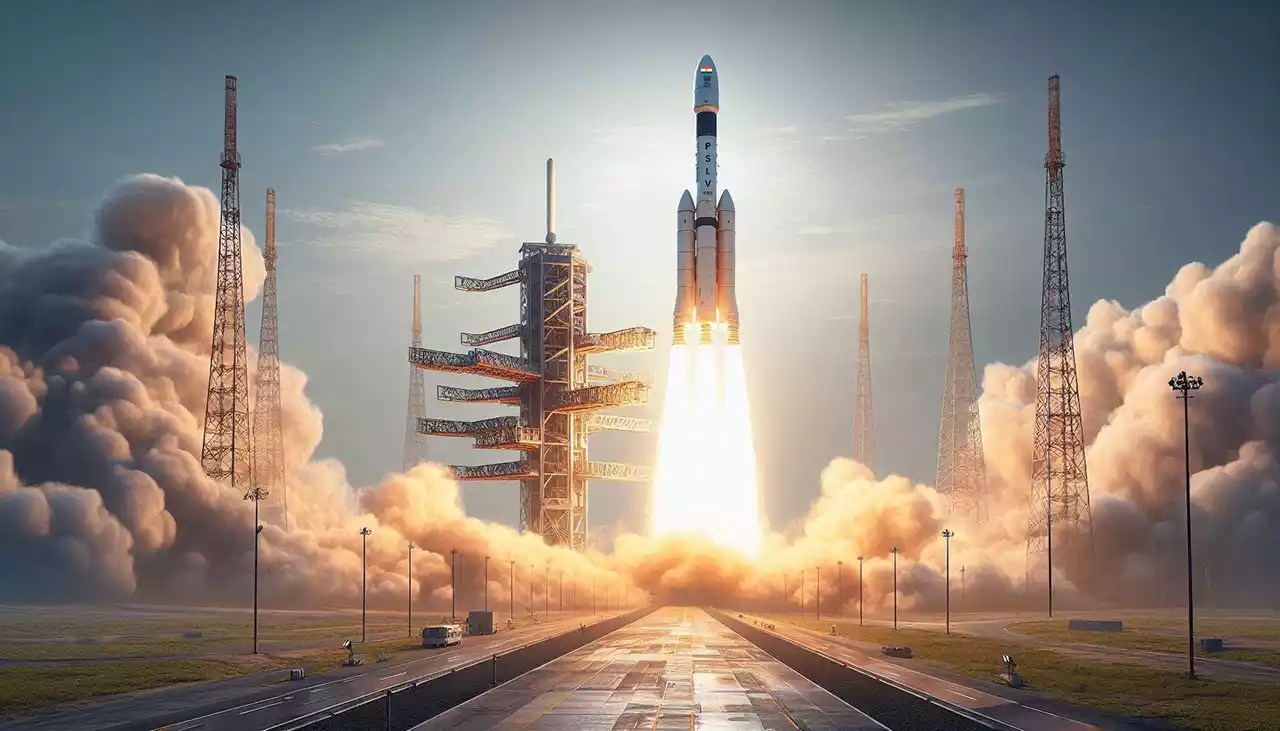 PSLV rocket launching into space