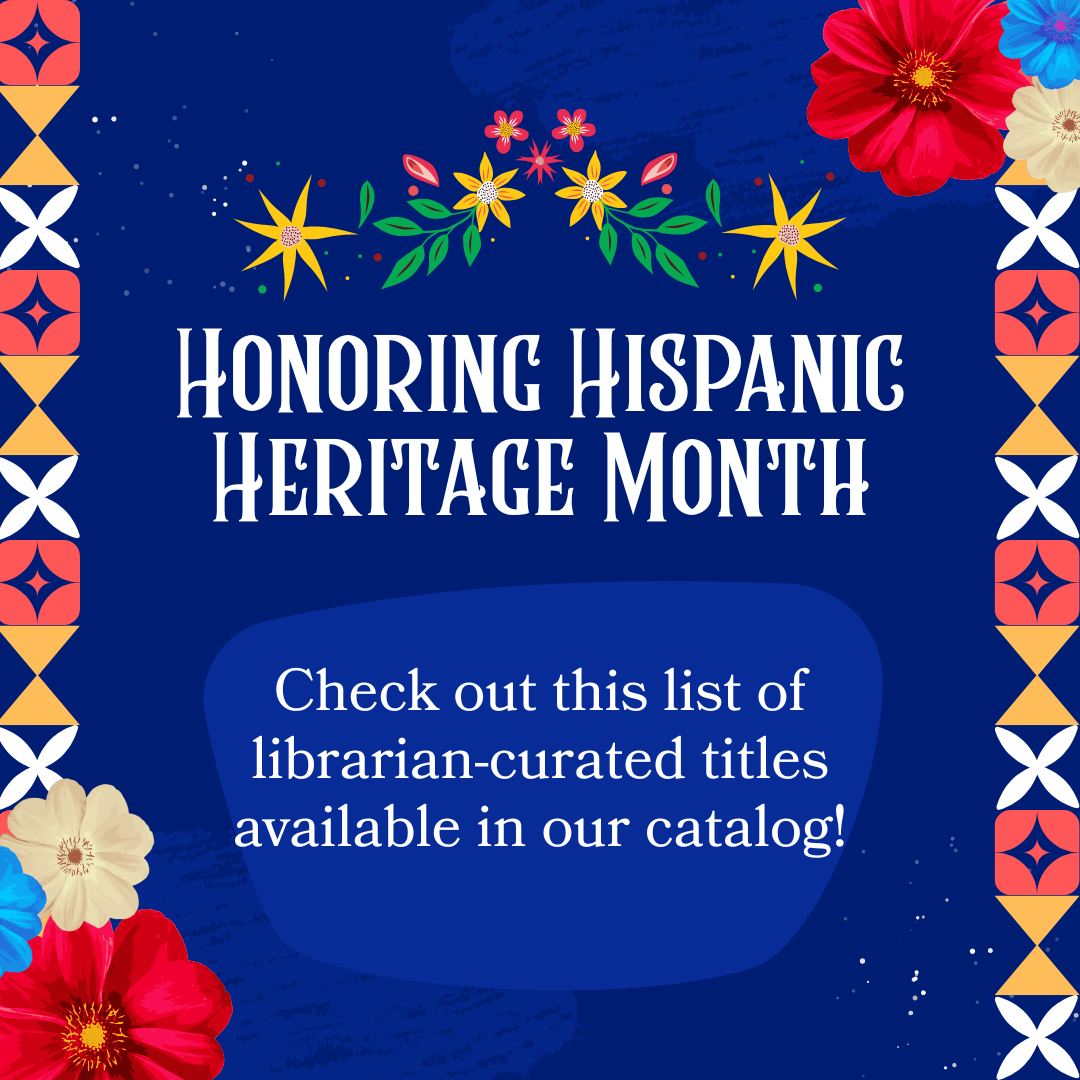 Hispanic Heritage Month graphic with marigolds and a decorative banner