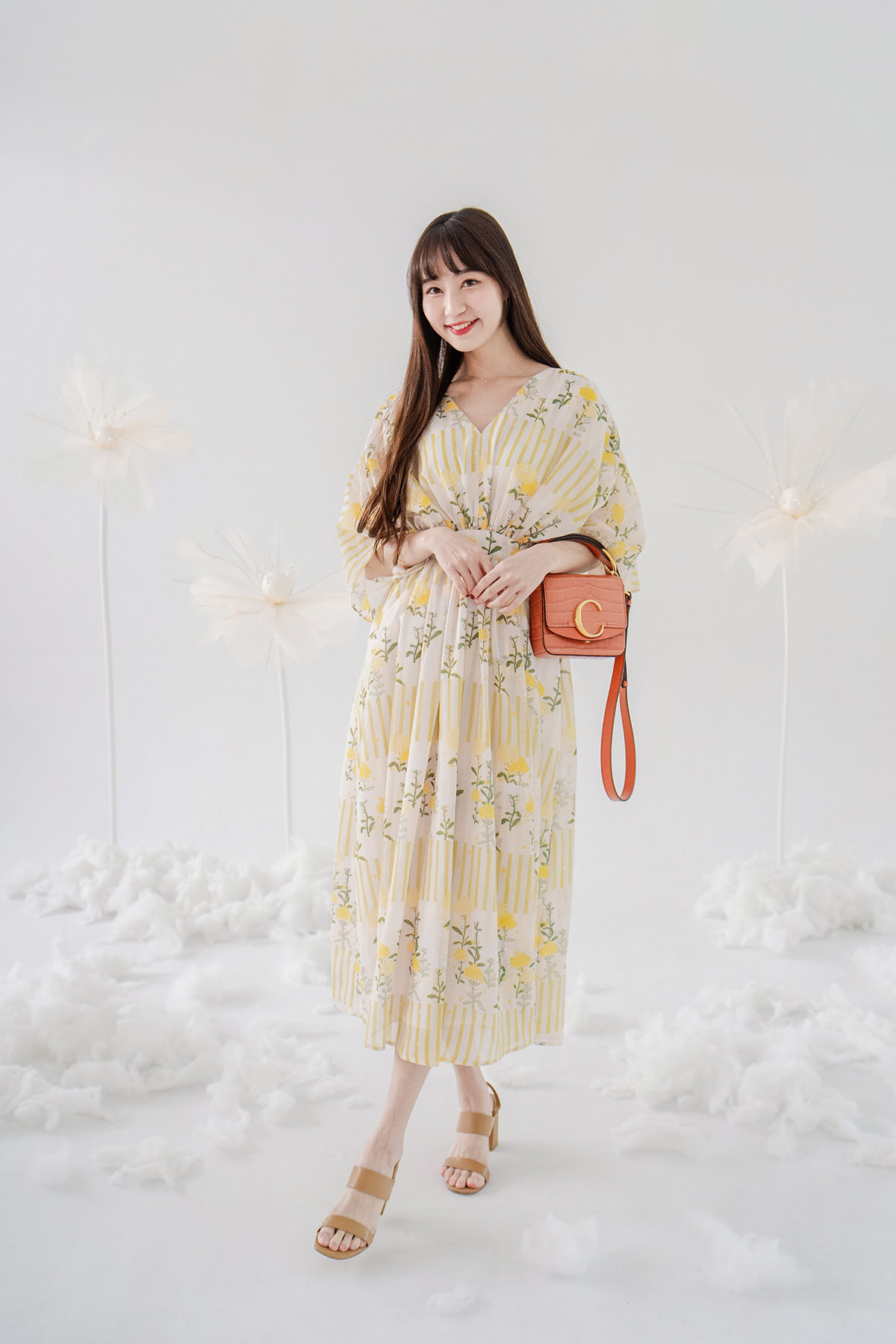 ボリプリント】Venus 女神ドレス Vネック日本製千葉菜の花ロング