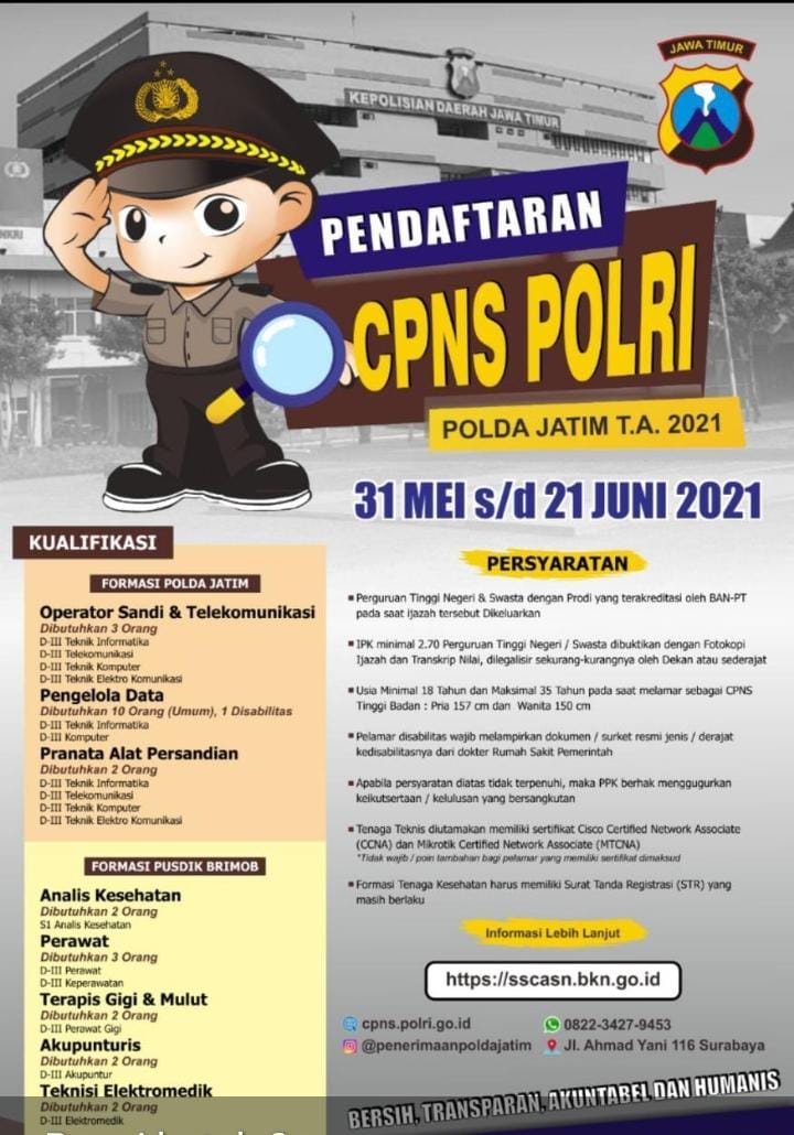 Waktu pelaksanaan untuk skd cpns sendiri dimulai dari tanggal 14 september hingga 5 oktober 2021. Cpns Polri Polda Jatim Ta 2021