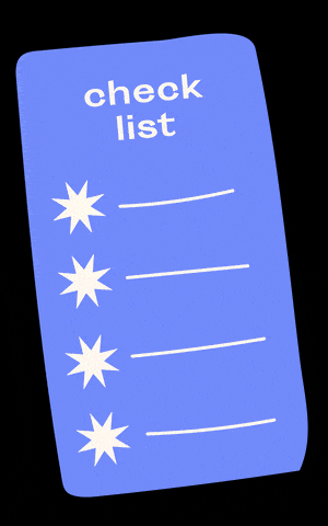 Gif animé d'une liste de contrôle avec des étoiles à côté de chaque point à cocher.