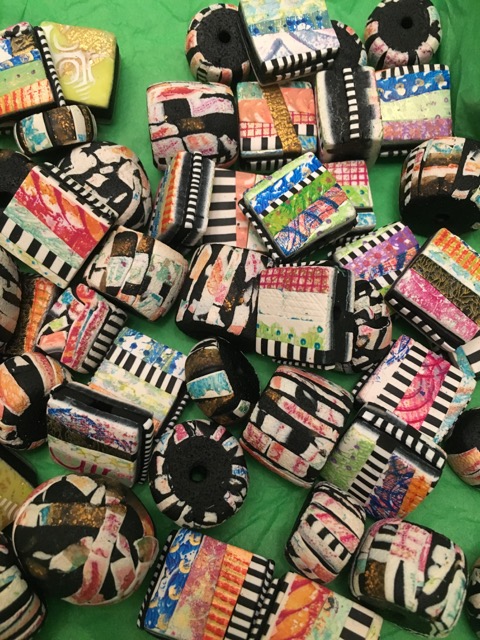 Monoprinted Inchies and Beads by Ellen