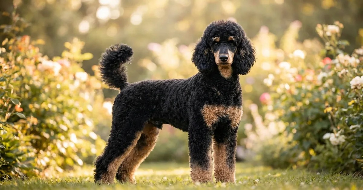 Phantom Poodle Markings Explained Genetics Colors AKC Poodle Standing In .webp