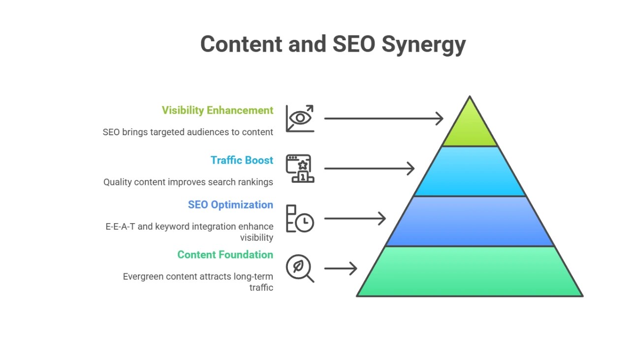 Pyramid diagram showing Content and SEO Synergy
