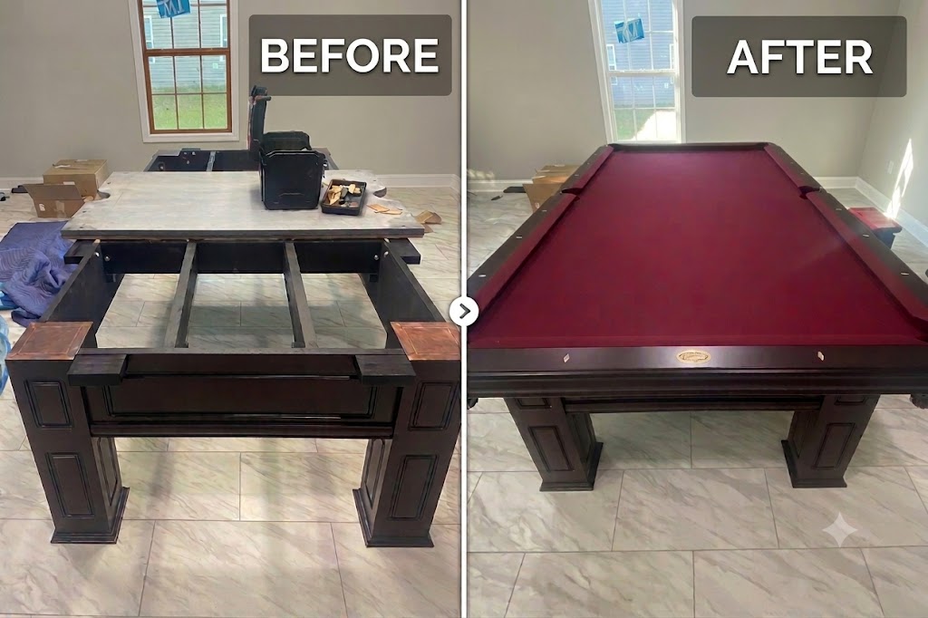 Pool table refelting before and after project