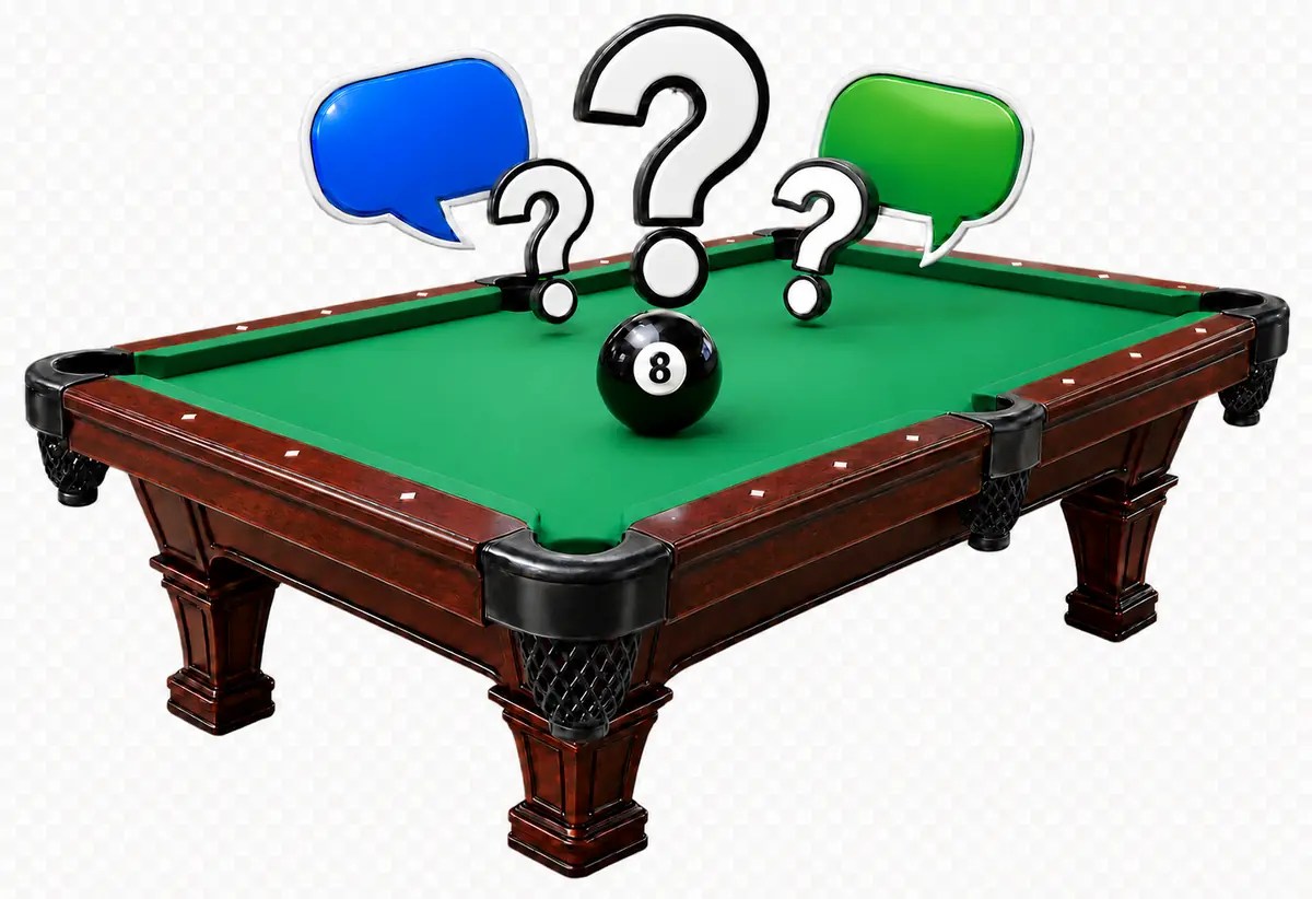 Pool table with question marks for frequently asked questions