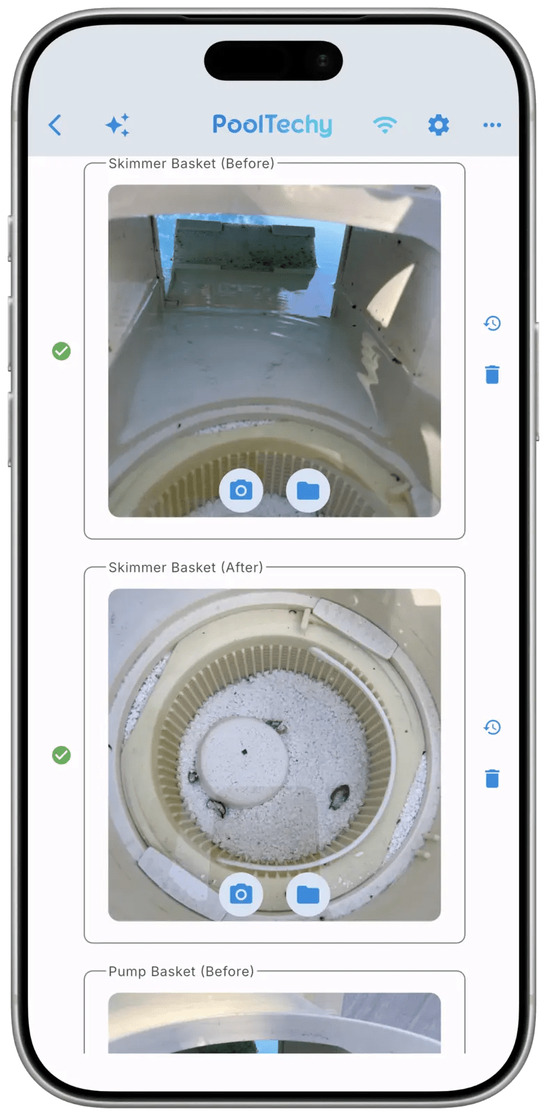 Service record checklist in the PoolTechy app