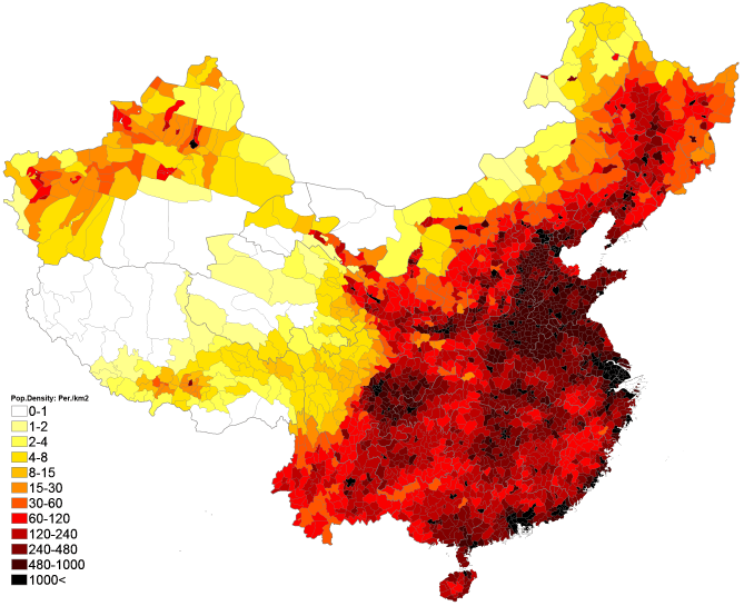 Population Density Map China Density Boundaries Ma 