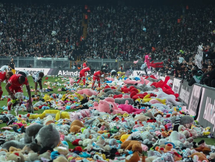 Fans threw toys to football ground