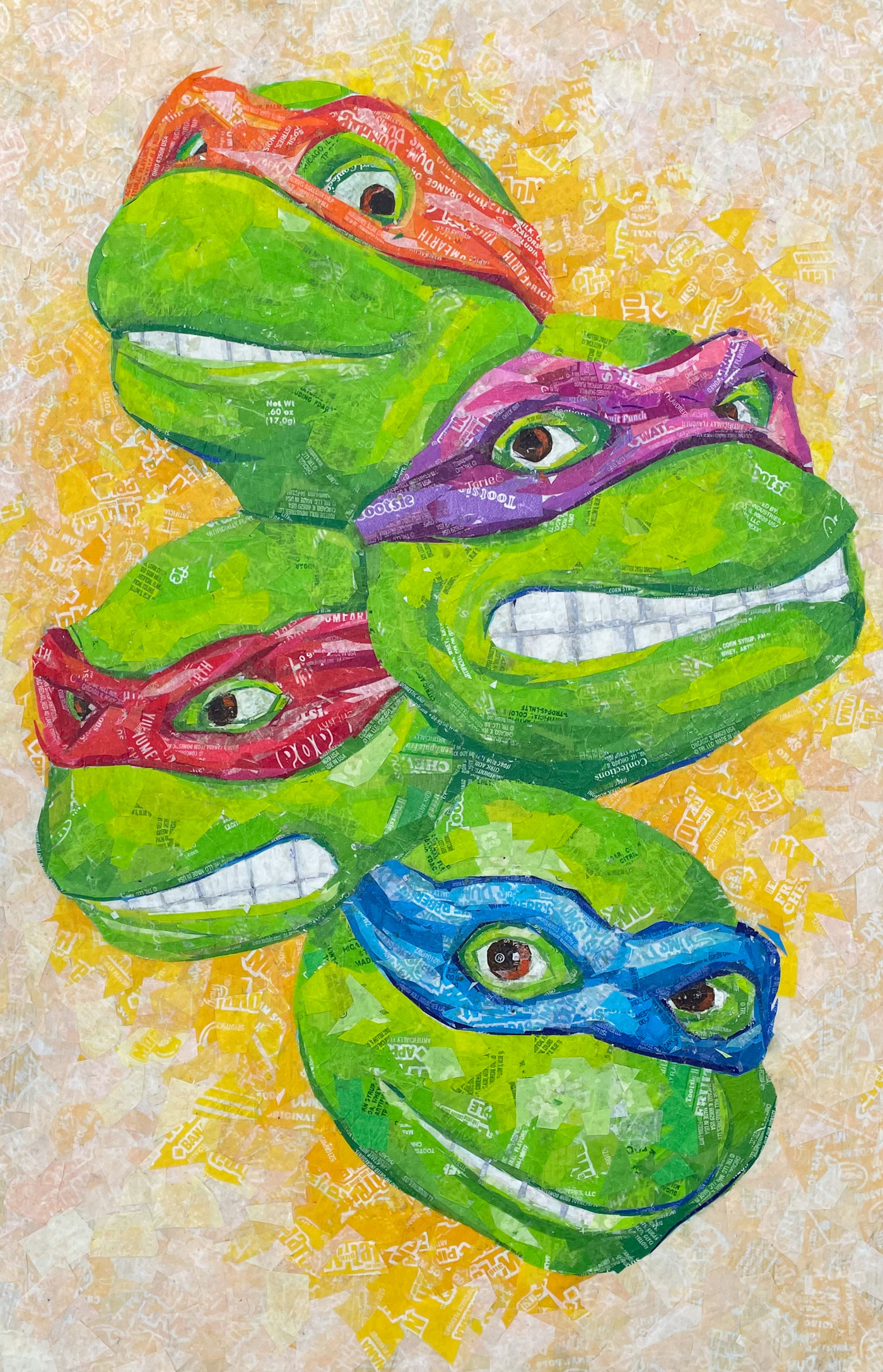 S*n様 コテリ Kotteri キャンバスアート Teenage Mutant Ninja Turtle Portrait, Made with Candy Wrappers