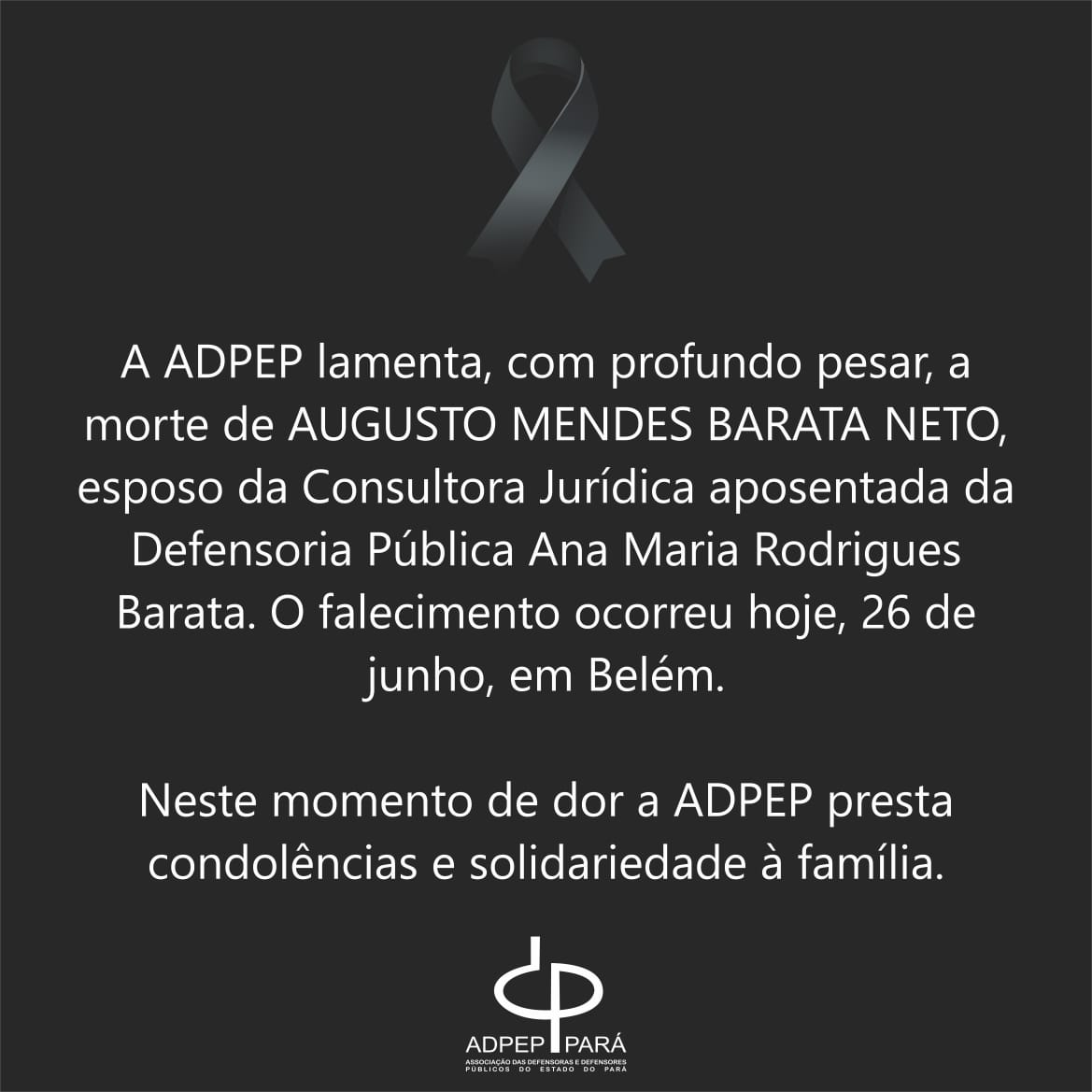 You are currently viewing NOTA DE PESAR pelo falecimento de Augusto Mendes Barata Neto