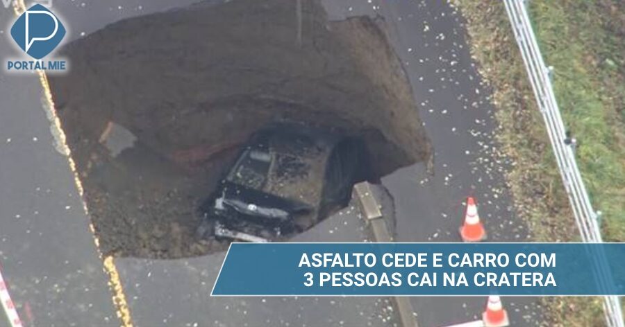 Asfalto cede e carro cai na cratera ferindo 3 – Portal Mie