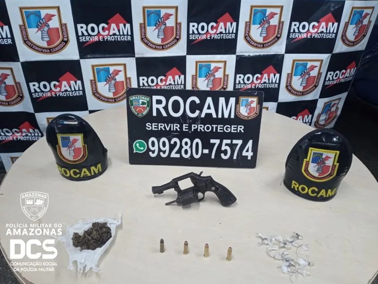 Rocam prende jovem por porte ilegal de arma de fogo e drogas no Jorge Teixeira