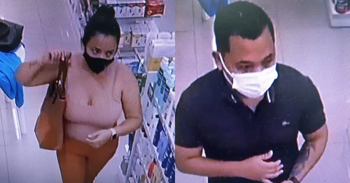 Polícia solicita ajuda na divulgação da imagem de casal envolvido em furtos de drogarias, em Manaus