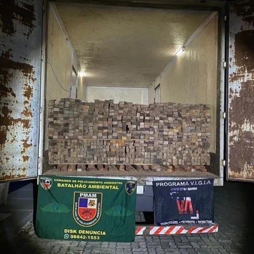 Polícia militar apreende carga de madeira ilegal em Manaus