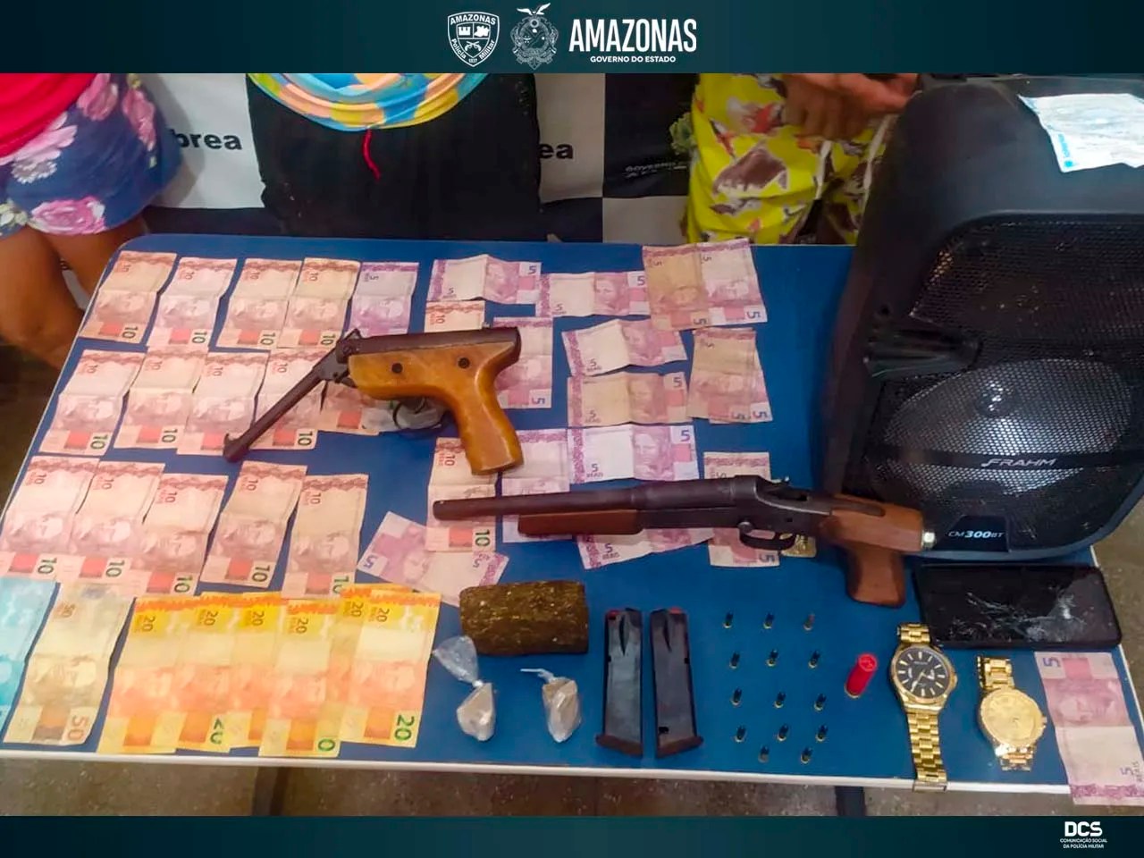 Polícia detém trio com drogas, armamentos, munições e dinheiro no interior do AM