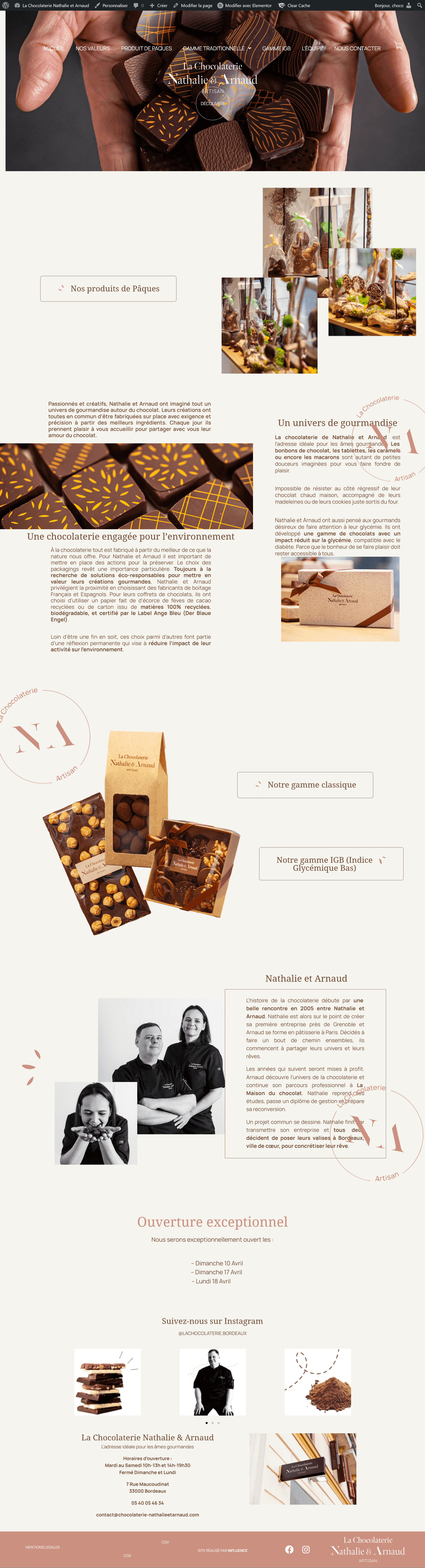 screenshot du site de la chocolaterie nathalie et arnaud - création de site internet