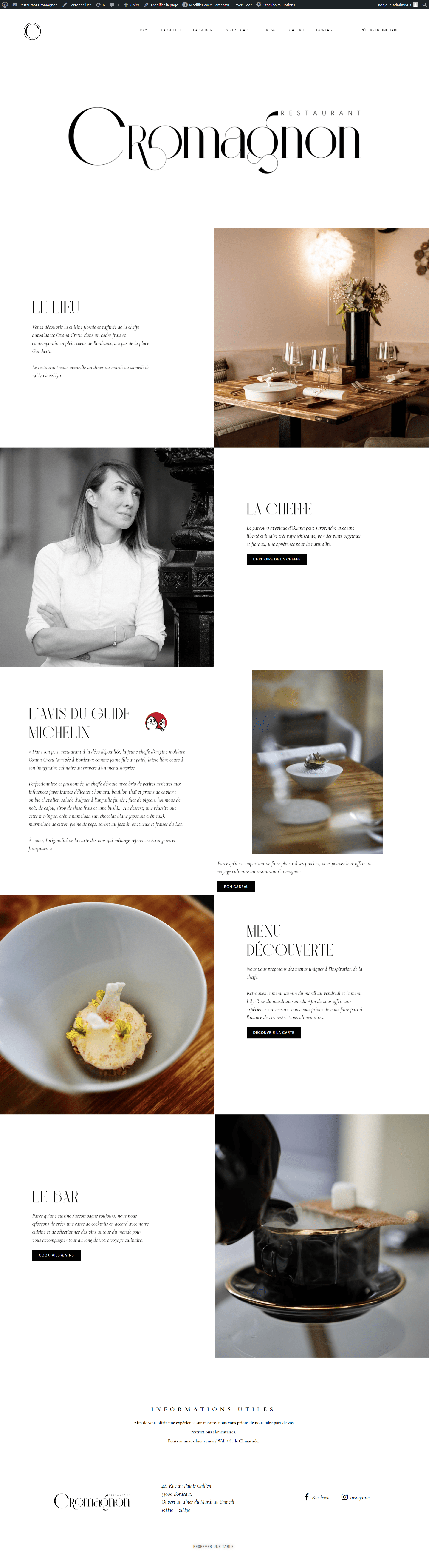 screencapture du site restaurant le cromagnon - création de site internet