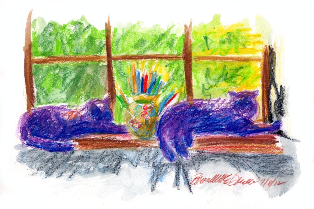Studio Guardians, watercolor pencil, 7 x 10 © Bernadette E. Kazmarski