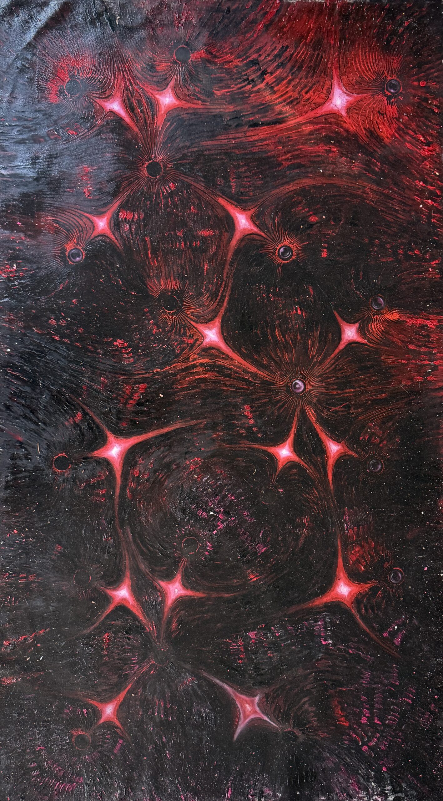 Chandra galaxy and Magnetic fields. Oil, acrylic, oil pastels and polychromes