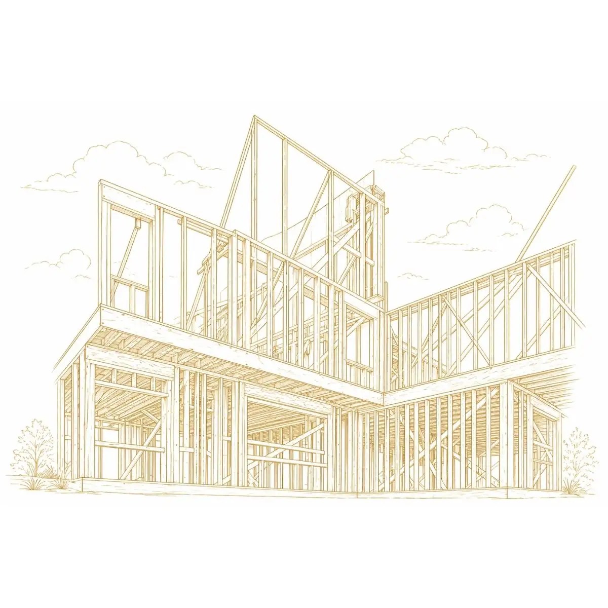 Line illustration of a building site with scaffolding, representing development finance