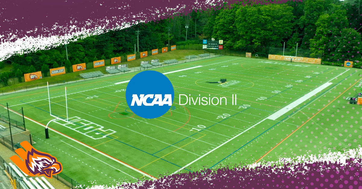 Football field and NCAA Division 2 logo