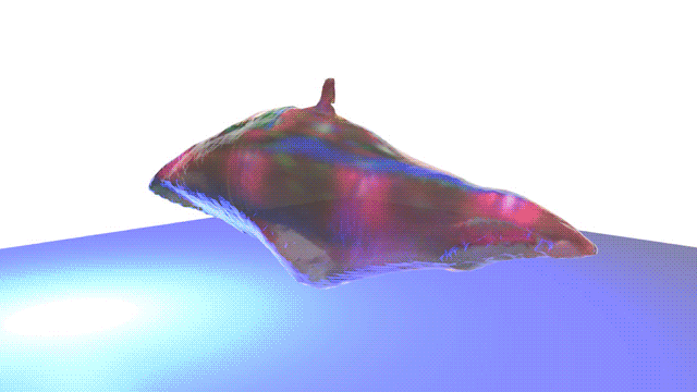 A large unknown object spins on top of a rotating blue surface.