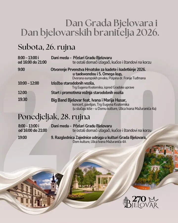 Program obilježavanja Dana Grada Bjelovara i Dana bjelovarskih branitelja 2026.
