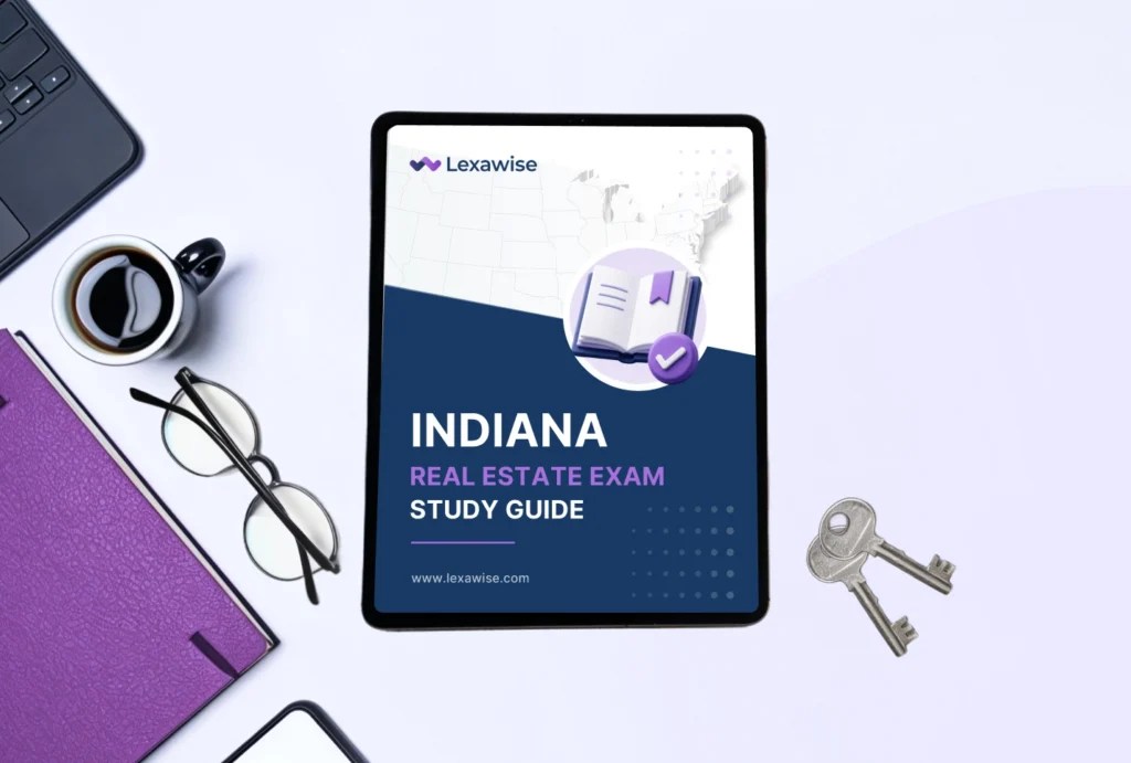 Study plan for Indiana's two-part broker exam. In-house agency rules and disclosure exemptions explained. Free study guide.