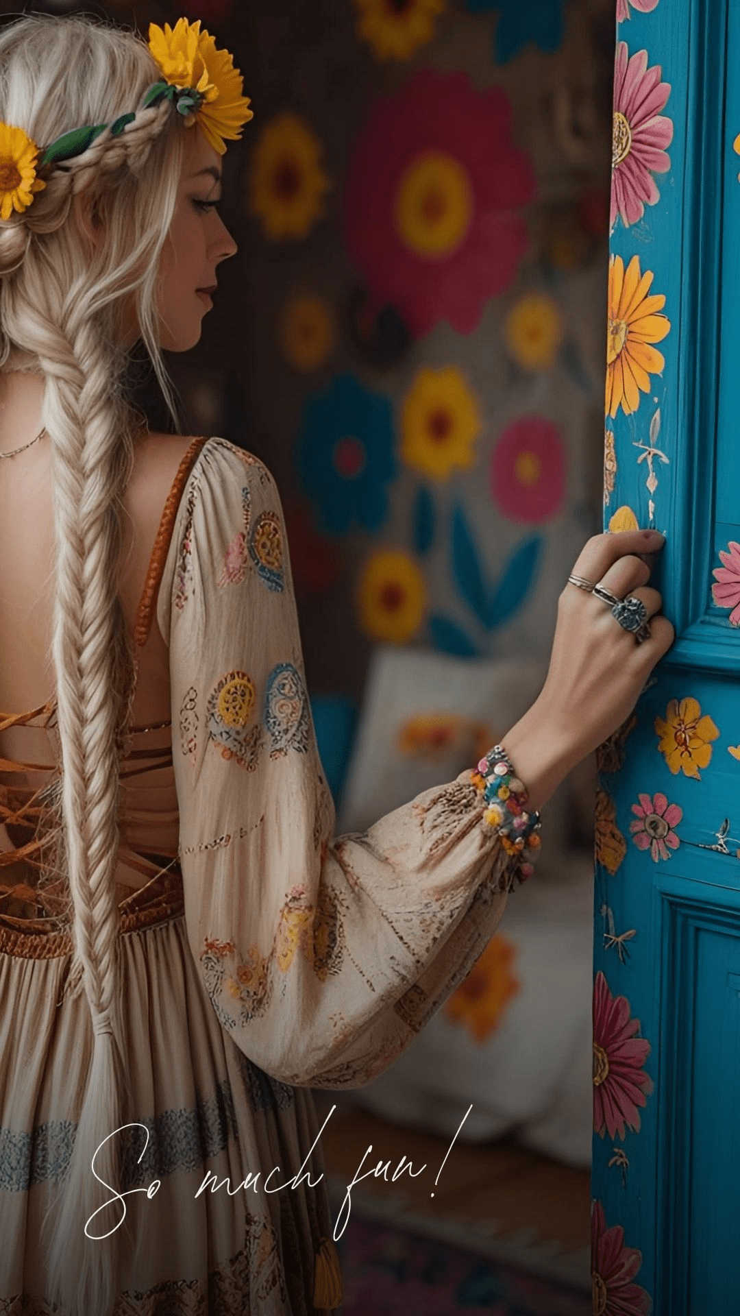 floral decals and designs on doors and walls