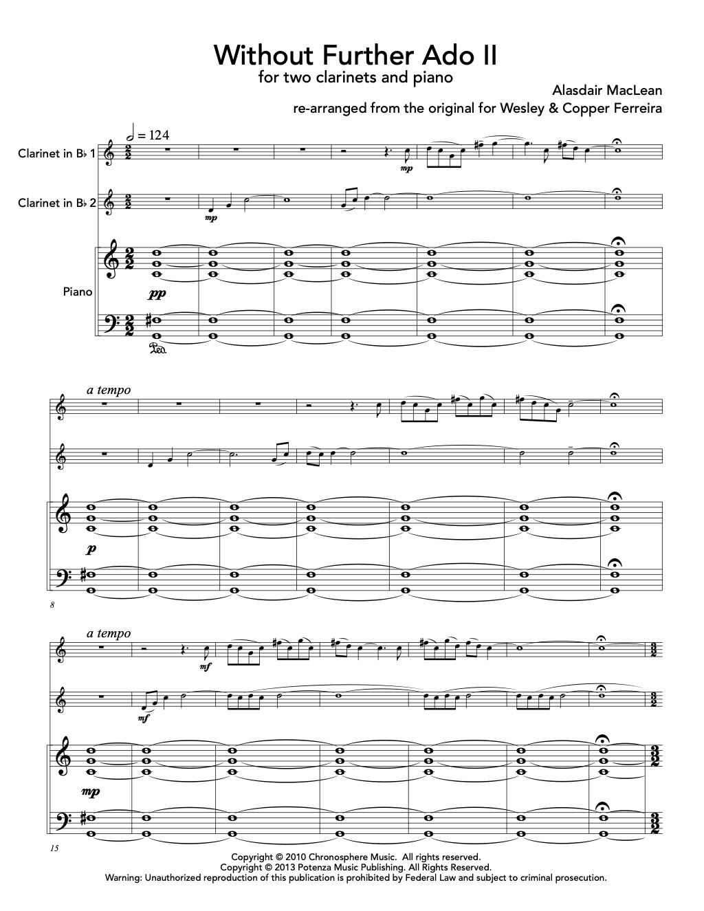 Without Further Ado II for Clarinet Duo and Piano (PDF download