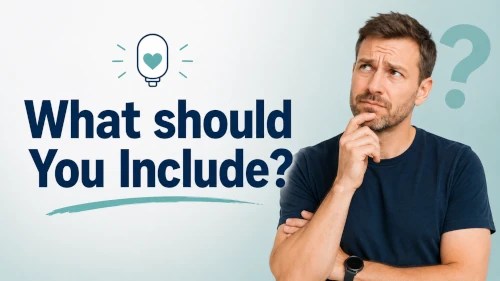 whattoinA man thinking with the text "What should you include".