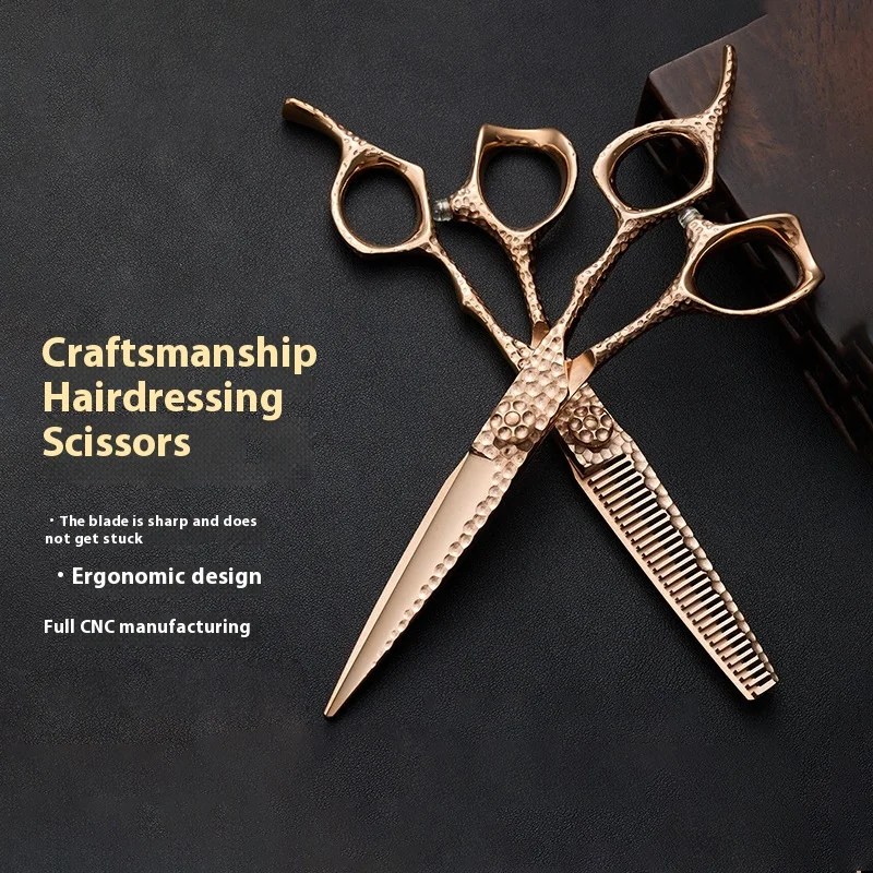 Japan440C Rose Gold 6-Inch Professional Hair Scissors Set Salon Stylists - Flat Cutting Thinning Texturing Hairdressing Scissors