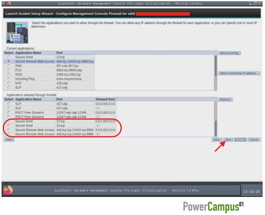 HMC Guided Setup Wizard - applications allowed through firewall