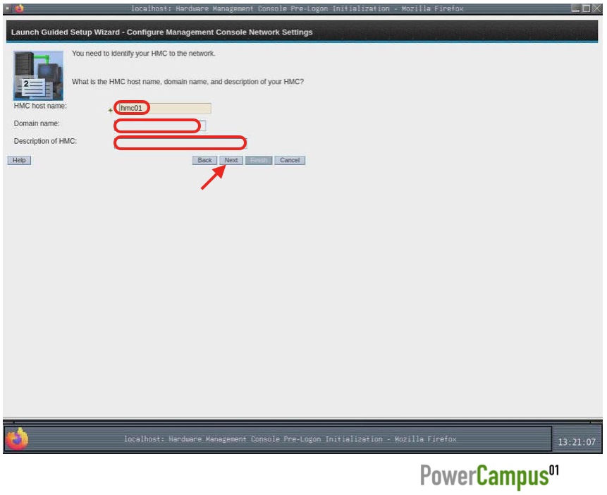 HMC Guided Setup Wizard - host and domain name