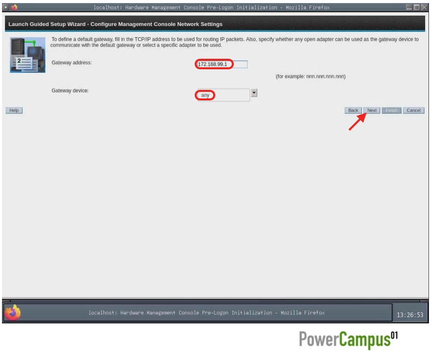 HMC Guided Setup Wizard - default gateway