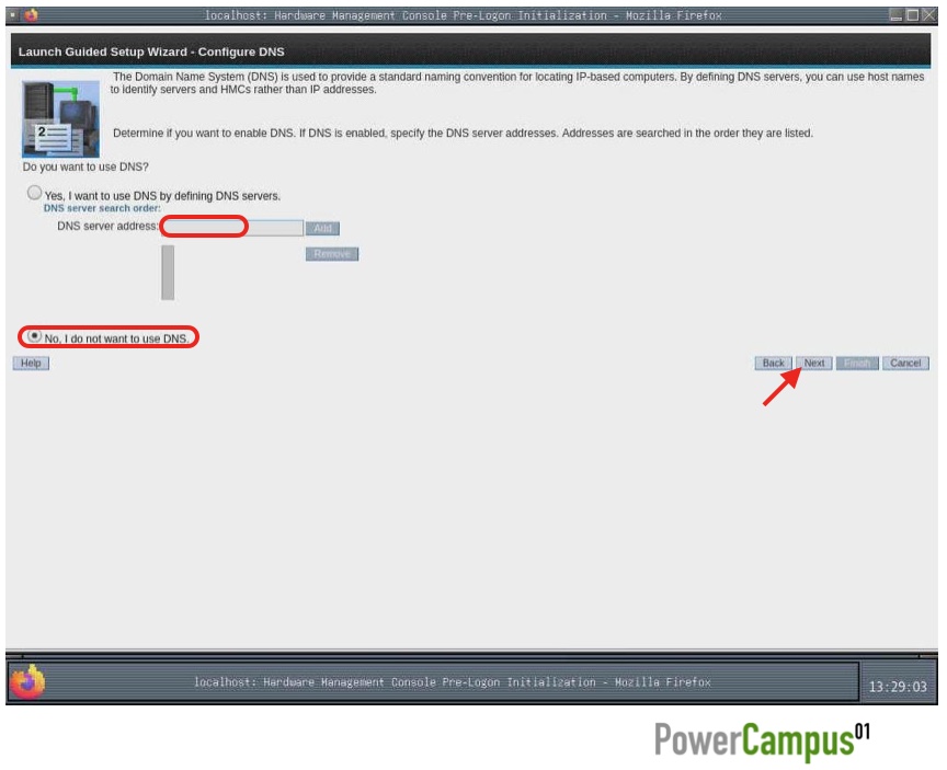 HMC Guided Setup Wizard - DNS configuration